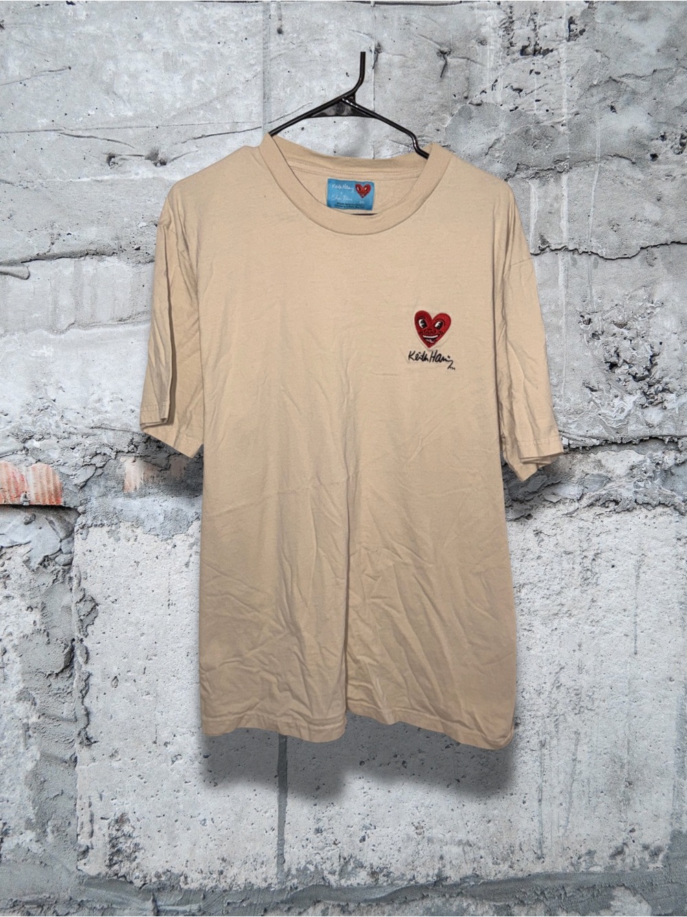 Keith Haring x Shoe Palace Collab Beige Tee with Red Embroidered heart Men’s 2X